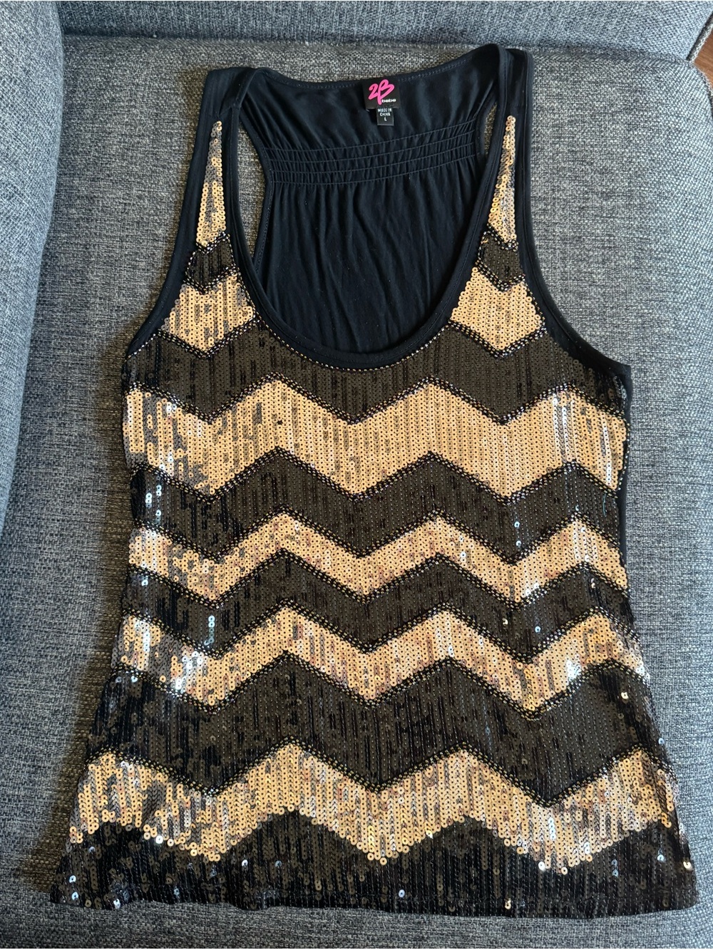 bebe Black and Silver Sequin Chevron Tank Top - Picture 3 of 7